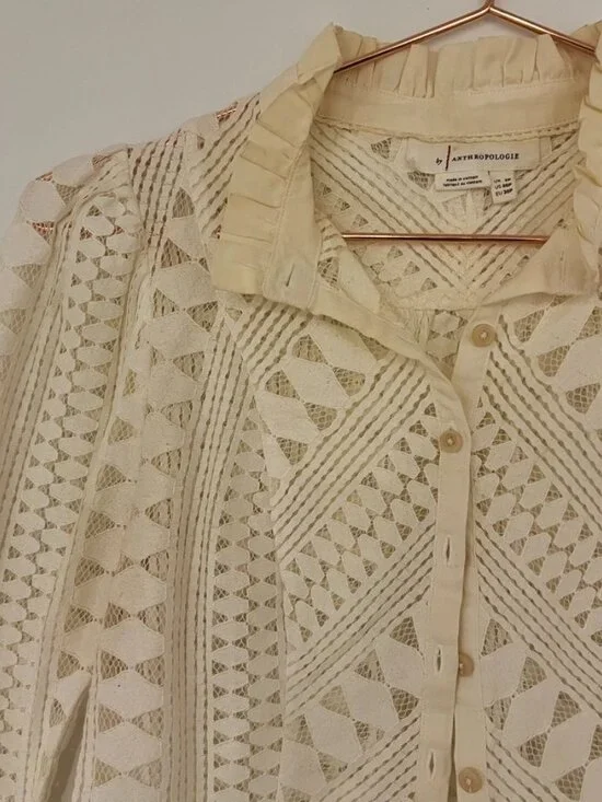 Anthropologie Lace Button Down Blouse - Picture 10 of 11